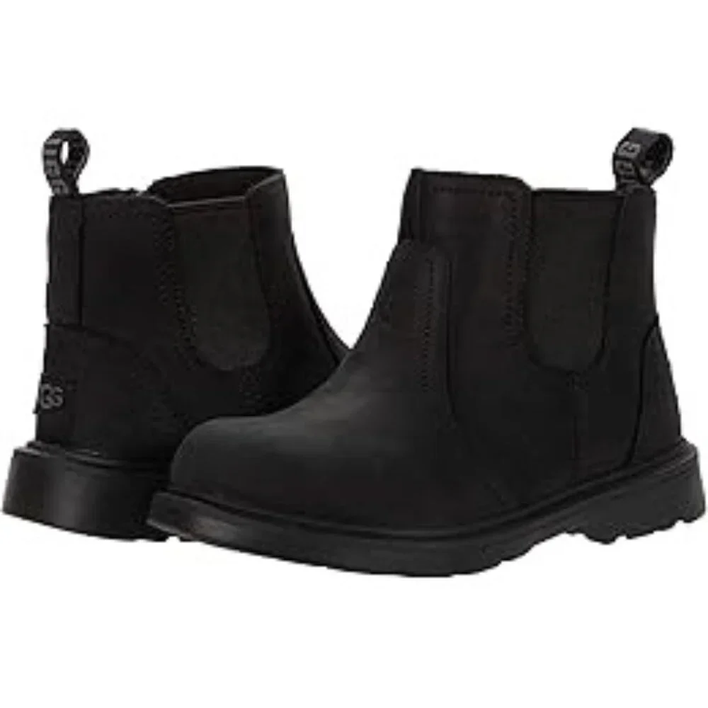 UGG Kids Boy's Bolden Boots Waterproof Black Leather Size 12 Toddler Little Kid